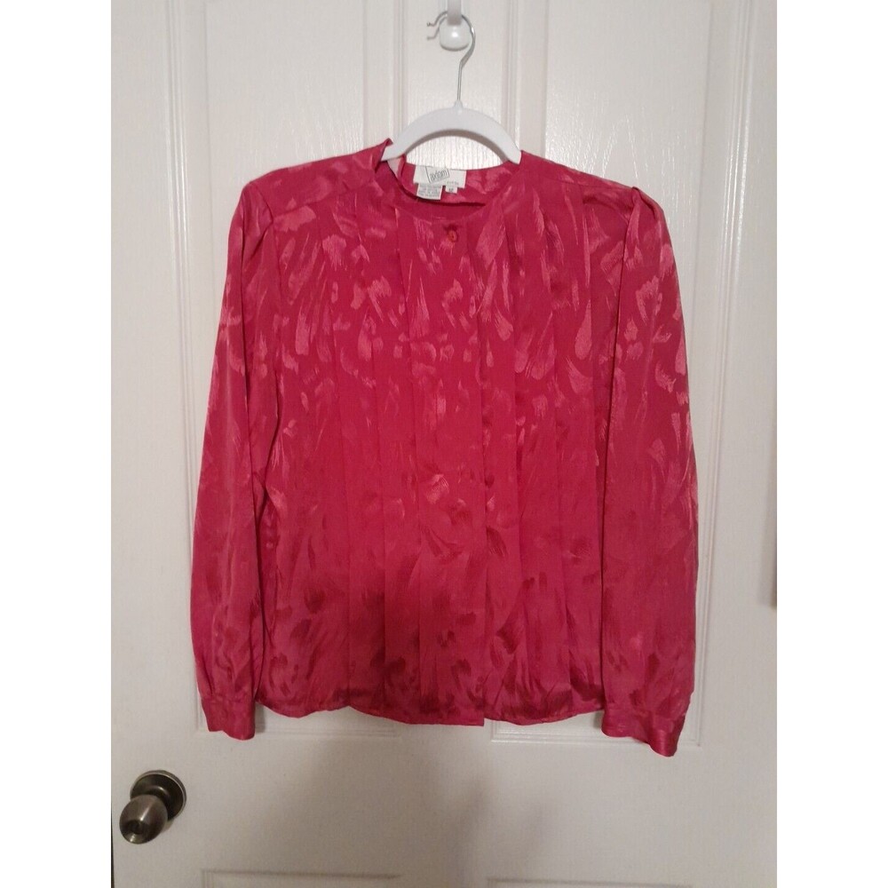 Vintage 80s Axiom Women’s 12P Pink Pleated With Design Button-down Blouse. B47